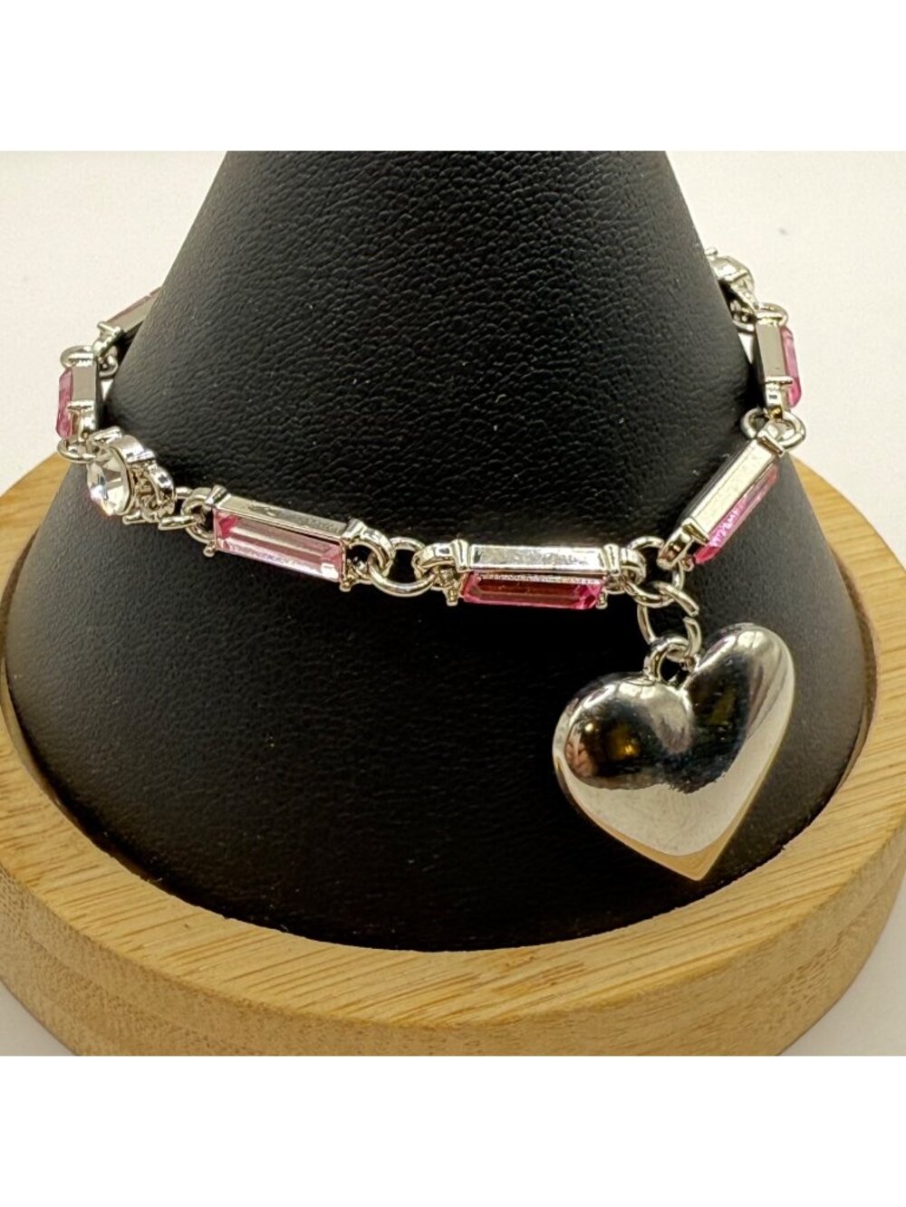 Sweetheart Secrets Pink Silver Heart Charm Bracelet Y2K Coquette Fairy